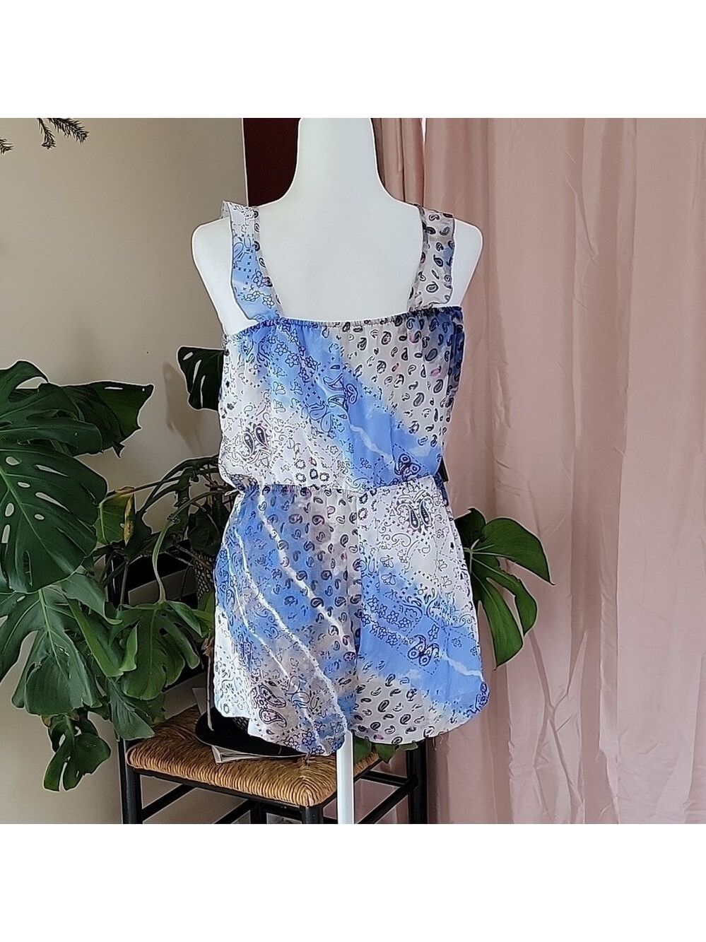 Princess Vera Wang Blue Multiprint Chiffon Romper Size Large Juniors EUC - Picture 4 of 11